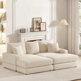 Bellemave® 86.6" Corduroy 3 - Seater Sofa with 3 Back Pillows , 2 Toss Pillows and Two Ottoman - Bellemave